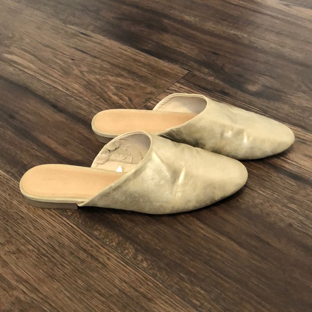 Universal Thread Gold Slip On Open Back Shoes.